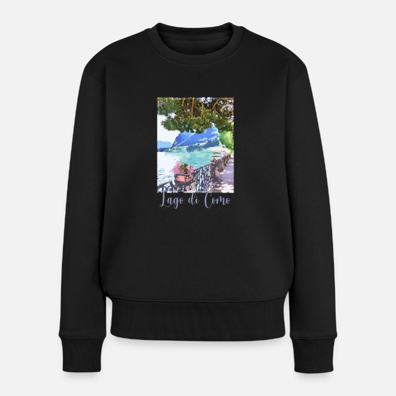 lago di como,italien,comersee,see,landschaft,berge - Frauen Premium Bio Pullover - Schwarz