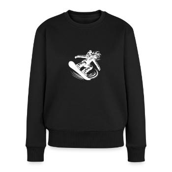 Wintersport Snowboarderin im Action Sprung - Frauen Premium Bio Pullover - Schwarz - Vorne - Julia (174cm)