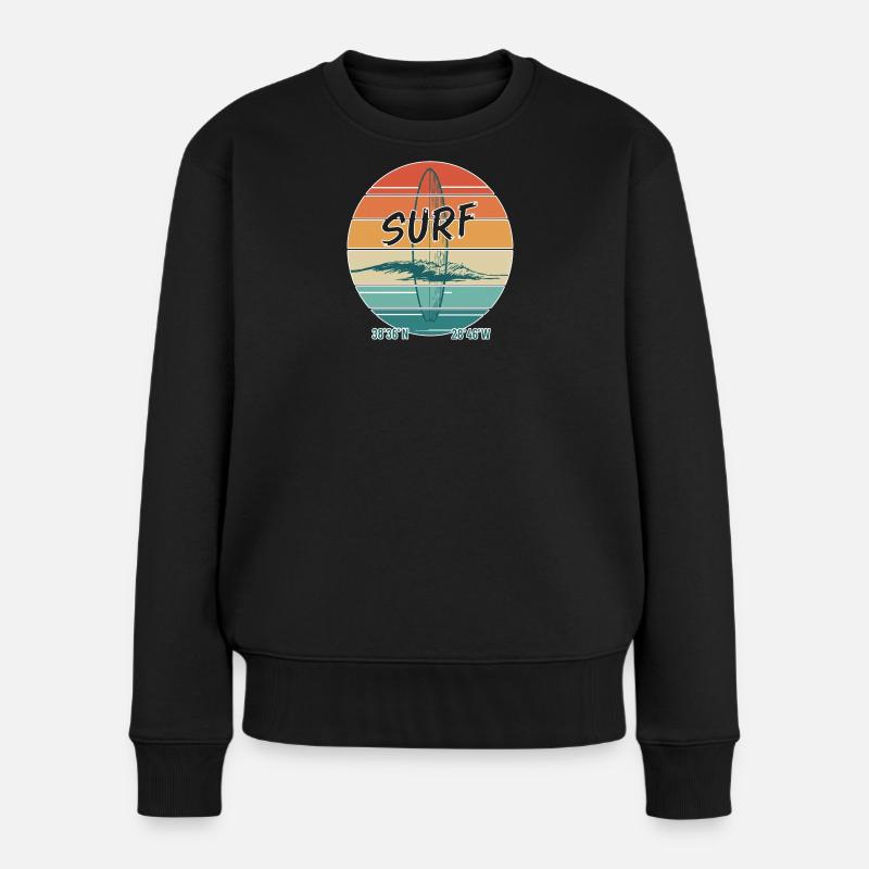 Retro Surf Vibes Vintage Surf Design - Frauen Premium Bio Pullover - Schwarz