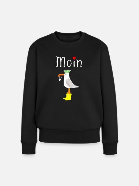 Moin Möwe Seemann - Frauen Premium Bio Pullover - Schwarz