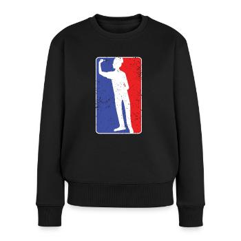 WEIBLICHER DARTS SPIELER DESIGN - Frauen Premium Bio Pullover - Schwarz - Vorne - Julia (174cm)
