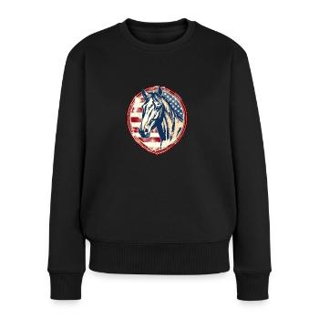 Cheval vintage américain - Pull Premium bio Femme - noir - Devant - Julia (174cm)