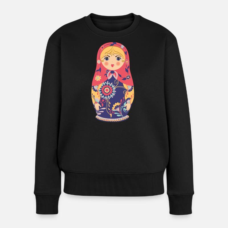 Bunte Matroschka mit Blumenmotiv - Frauen Premium Bio Pullover - Schwarz