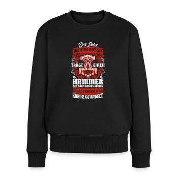 Der Sohn meines Gottes trägt einen Hammer Wikinger - Frauen Premium Bio Pullover - Schwarz - Vorne - Julia (174cm)