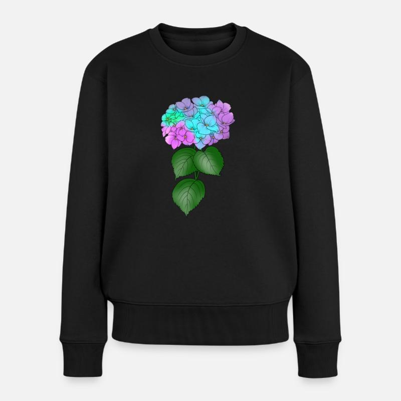 Hortensie Pflanze Blume bunt Frühling Natur - Frauen Premium Bio Pullover - Schwarz