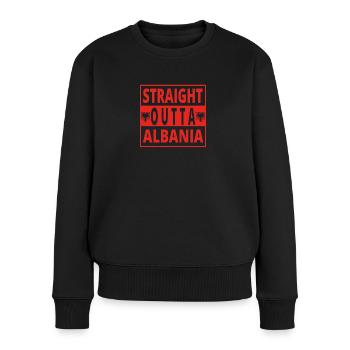 straight outta ALBANIA Albanien - Frauen Premium Bio Pullover - Schwarz - Vorne - Julia (174cm)