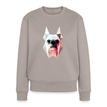 Polygon Design Bulldog tête d’animal colorée - Pull Premium bio Femme - taupe - Devant - Julia (174cm)