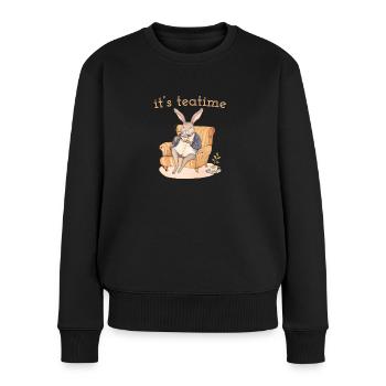 Rabbit Helene: Tea break in elegance - Women's Premium Organic Jumper - black - Front - Julia (174cm)
