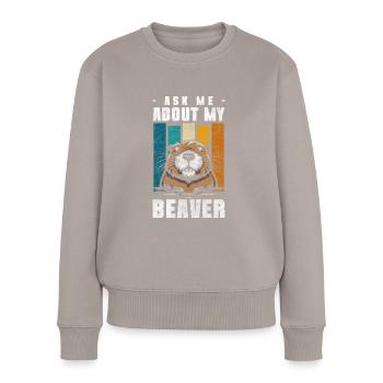 Biber Baumfäller Zoo Naturschutz - Frauen Premium Bio Pullover - Taupe - Vorne - Julia (174cm)