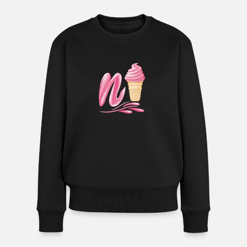 N'ice Erdbeer-Softeis-Emoji mit Buchstaben N - Frauen Premium Bio Pullover - Schwarz