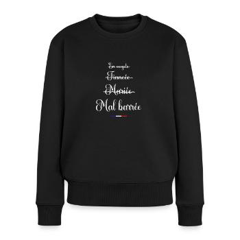 en couple, fiancée, mariée, malbarrée - Mariage - Pull Premium bio Femme - noir - Devant - Julia (174cm)
