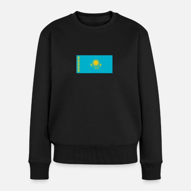 Nationalflagge von Kasachstan - Frauen Premium Bio Pullover - Schwarz