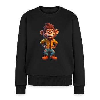 Johnny Boy der lässige Affe - Frauen Premium Bio Pullover - Schwarz - Vorne - Julia (174cm)