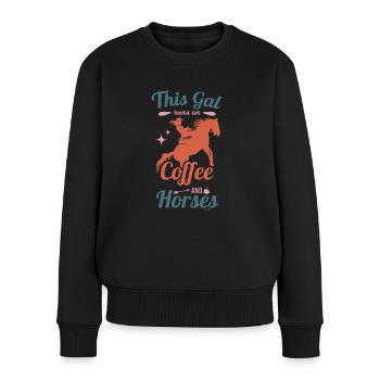Dieses Mädchen liebt Kaffee und Pferde Muttertag - Frauen Premium Bio Pullover - Schwarz - Vorne - Julia (174cm)