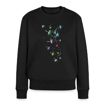 Pusteblume,Blume,bunt, Sterne - Frauen Premium Bio Pullover - Schwarz - Vorne - Julia (174cm)