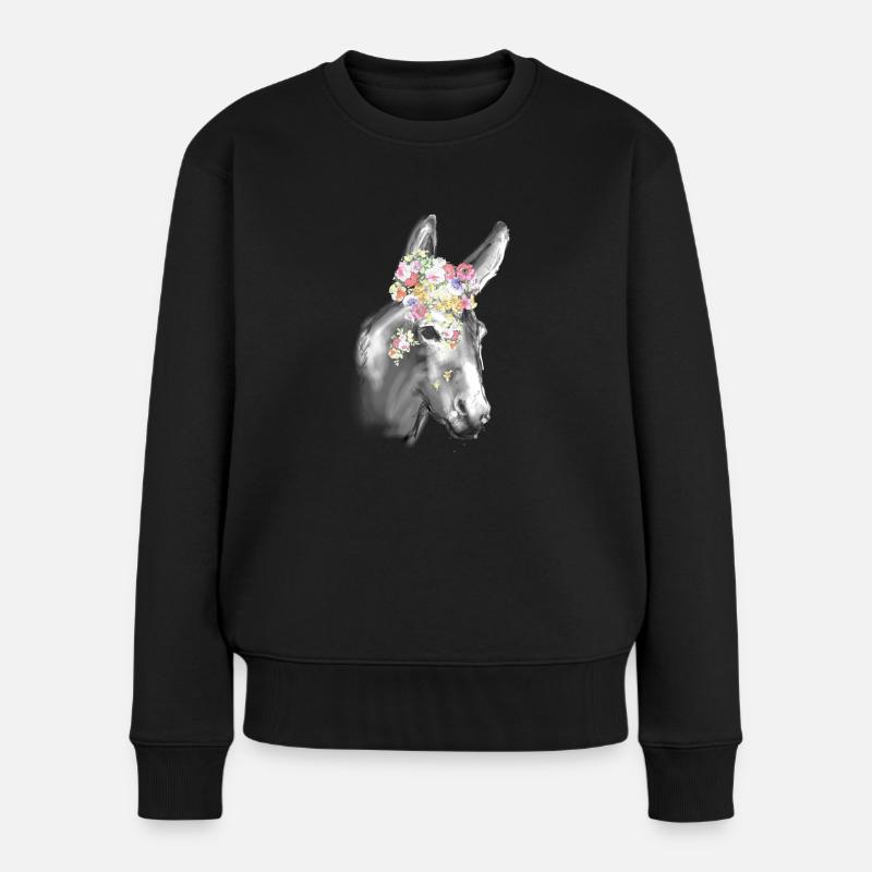 Esel, Graffiti, Malerei,grau, Blumen - Frauen Premium Bio Pullover - Schwarz