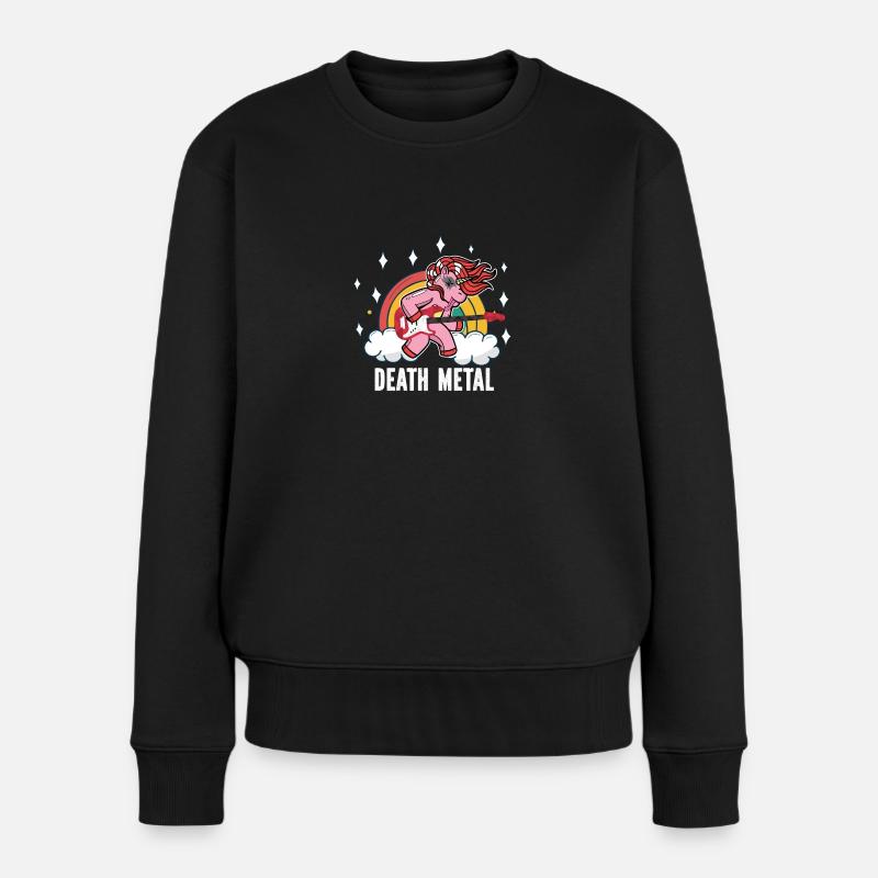 Death Metal Heavy Metal Rock Regenbogen Einhorn - Frauen Premium Bio Pullover - Schwarz