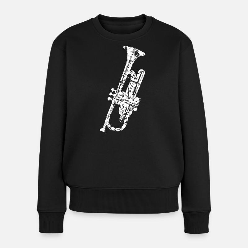 Trompete (Vintage Weiß) - Frauen Premium Bio Pullover - Schwarz