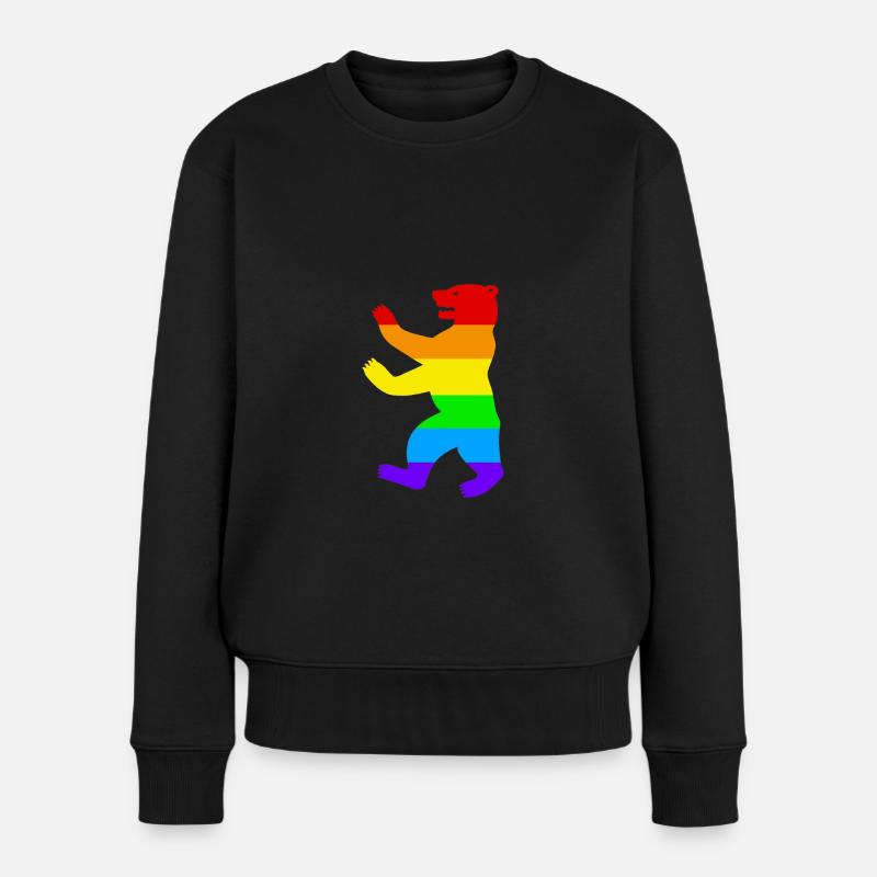 Berliner Bär / Pride Bear / Regenbogen - Frauen Premium Bio Pullover - Schwarz