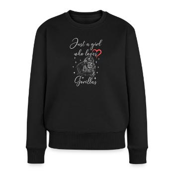 Frau Mädchen Liebe Herz Gorilla - Frauen Premium Bio Pullover - Schwarz - Vorne - Julia (174cm)