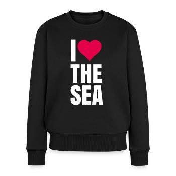 I love the sea Ich liebe das Meer - Frauen Premium Bio Pullover - Schwarz - Vorne - Julia (174cm)