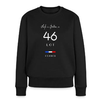 Life is better in LOT Number 46 Quercy Occitanie - Pull Premium bio Femme - noir - Devant - Julia (174cm)