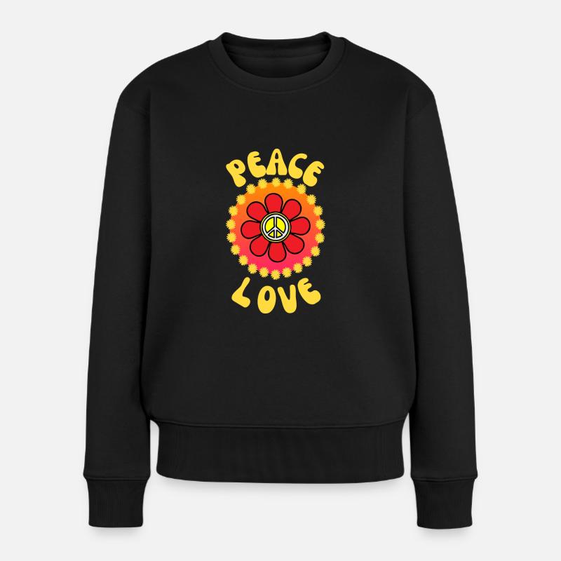Frieden und Liebe Zeichen in einer Blume - Frauen Premium Bio Pullover - Schwarz