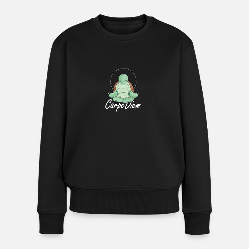 Carpe Diem Nutze Den Tag Schildkröte Meditation - Frauen Premium Bio Pullover - Schwarz