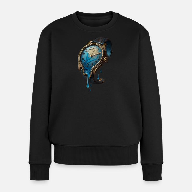 Tropfende Uhr – Zeit im Fluss Design - Frauen Premium Bio Pullover - Schwarz