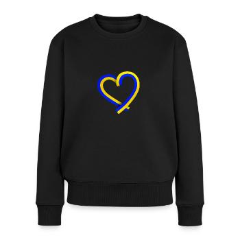 Ukraine Suède Coeur Ruban Papillon Bleu Jaune - Pull Premium bio Femme - noir - Devant - Julia (174cm)