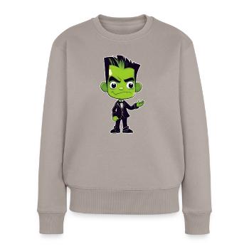 Cute green monster in elegant suit - Women's Premium Organic Jumper - taupe - Front - Julia (174cm)