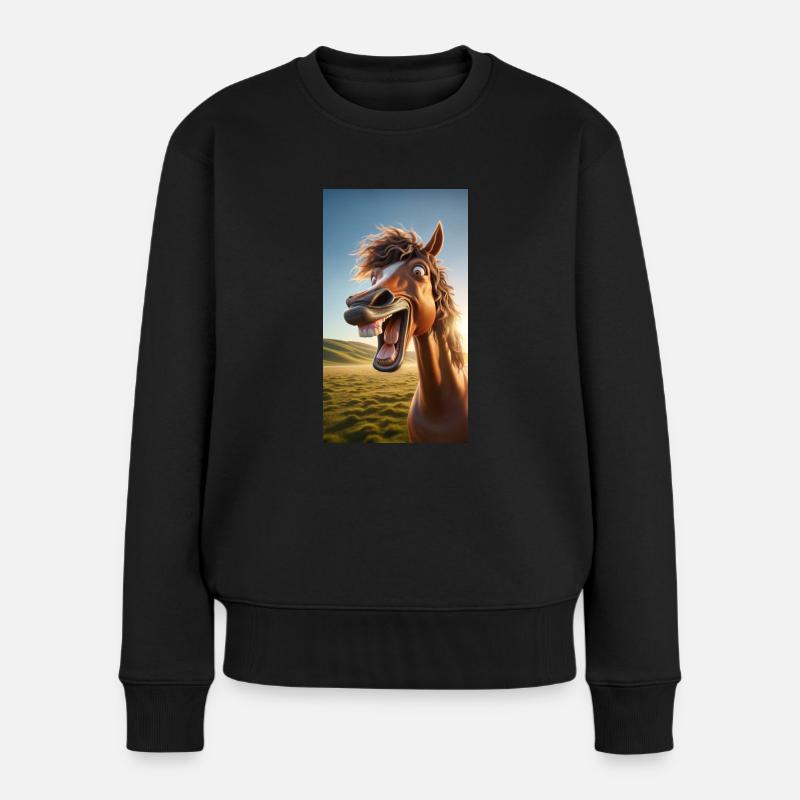 Lachendes Pferd - Frauen Premium Bio Pullover - Schwarz