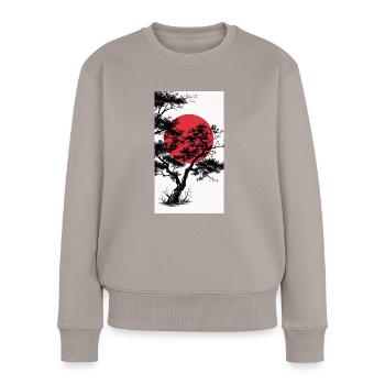 Dunkler Baum im Manga-Stil mit roter Sonne - Frauen Premium Bio Pullover - Taupe - Vorne - Julia (174cm)