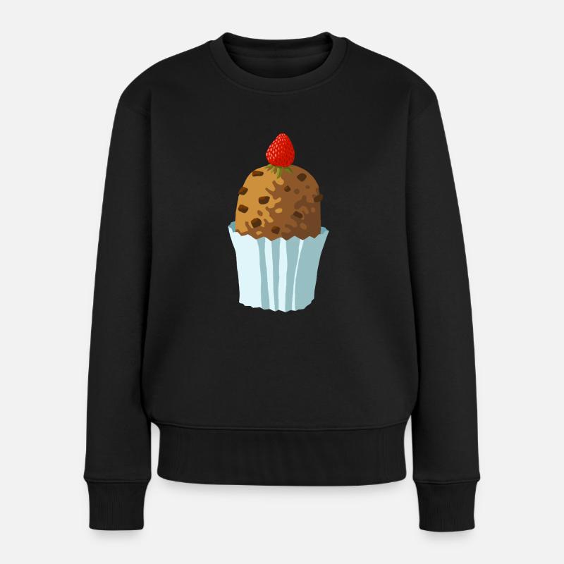 schmackhaftes Schokotörtchen mit Erdbeere - Frauen Premium Bio Pullover - Schwarz
