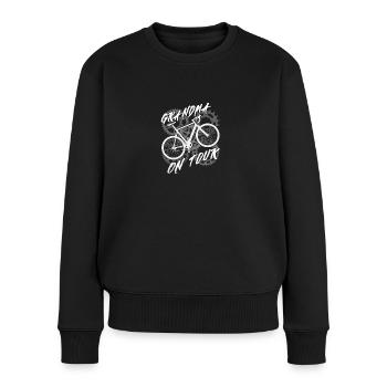 Grand-mère en visite à vélo Grand-mère fait du vélo - Pull Premium bio Femme - noir - Devant - Julia (174cm)