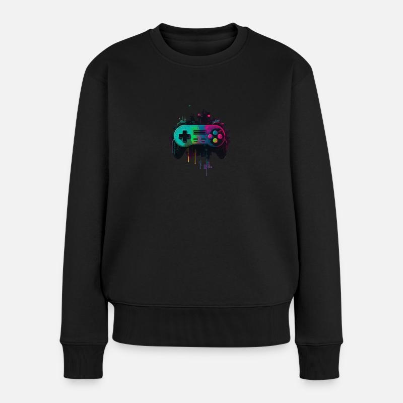 Retro Konsole - Frauen Premium Bio Pullover - Schwarz