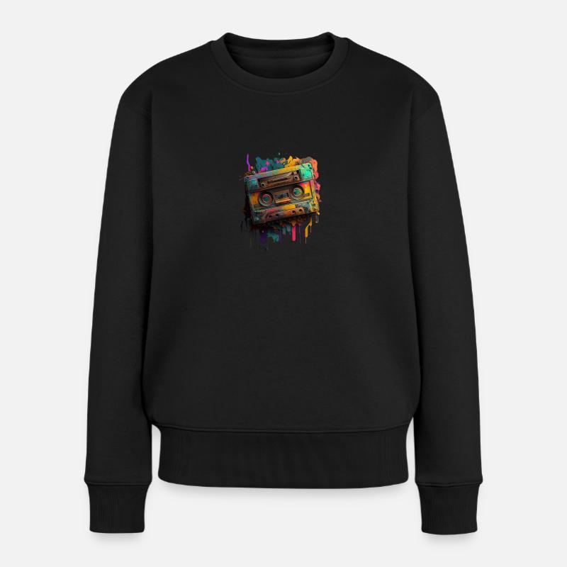 Retro Mixtape - Frauen Premium Bio Pullover - Schwarz