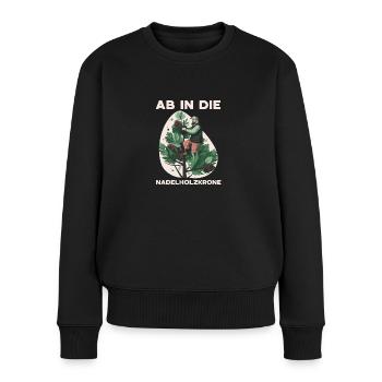 Ab in die Nadelholzkrone, Zapfenpflücker - Frauen Premium Bio Pullover - Schwarz - Vorne - Julia (174cm)