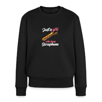 Just A Girl Who Loves Saxophone Saxophon Jazz - Frauen Premium Bio Pullover - Schwarz - Vorne - Julia (174cm)