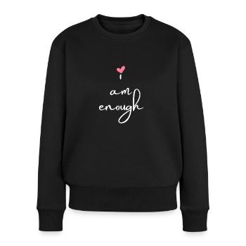 I am enough - weiß - Frauen Premium Bio Pullover - Schwarz - Vorne - Julia (174cm)