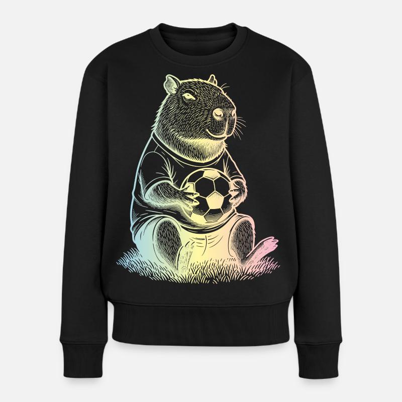 Fußball Capybara - Frauen Premium Bio Pullover - Schwarz