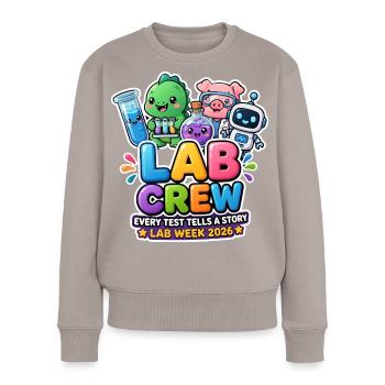 Lab Crew 2026: Comic Strip Lab Team - Frauen Premium Bio Pullover - Taupe - Vorne - Julia (174cm)