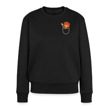 Pumuckl Design Mit Fröhlich Winkendem Pumuckl - Frauen Premium Bio Pullover - Schwarz - Vorne - Julia (174cm)