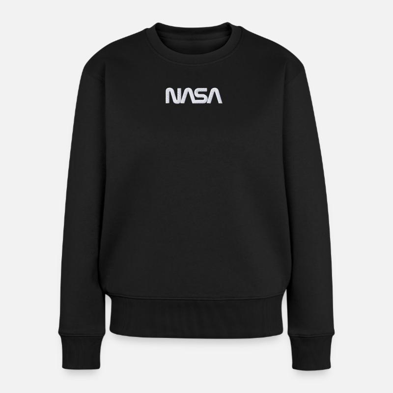 Nasa Logo Weiß Stick - Frauen Premium Bio Pullover - Schwarz