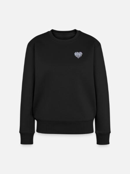 Mama Herz weiß bestickt - Frauen Premium Bio Pullover - Schwarz