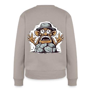 Comicischer Steinbrecher Cartoon - Frauen Premium Bio Pullover - Taupe - Hinten - Julia (174cm)
