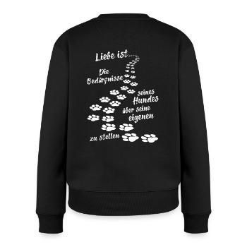 Hunde Spruch Liebe ist... - Frauen Premium Bio Pullover - Schwarz - Hinten - Julia (174cm)