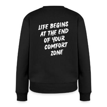 Life begins at the end of your comfort zone - Frauen Premium Bio Pullover - Schwarz - Hinten - Julia (174cm)