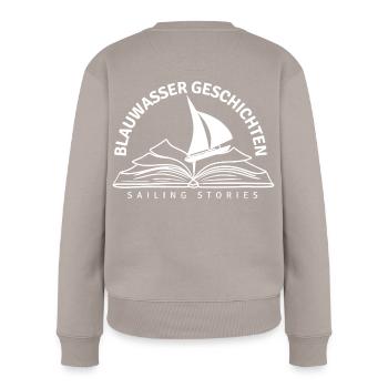 Blauwassergeschichten Logo - Frauen Premium Bio Pullover - Taupe - Hinten - Julia (174cm)