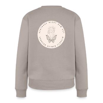 Weisheit - Vergangenes loslassen und losfliegen - Frauen Premium Bio Pullover - Taupe - Hinten - Julia (174cm)